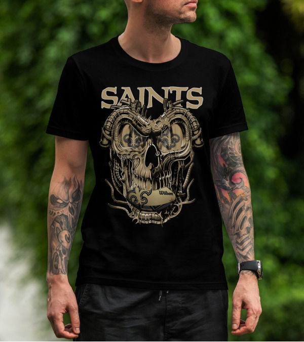 Saints Dragonskull Helmet Fleur-de-Lis Wilson Football T-Shirt