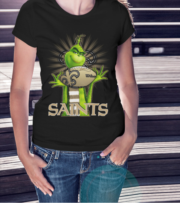 Grinch Holding Wilson Football New Orleans Saints T-Shirt