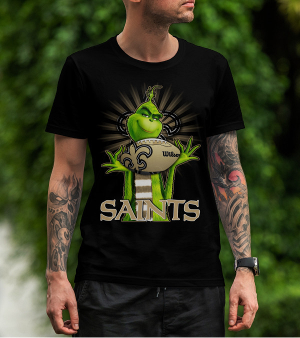 Grinch Holding Wilson Football New Orleans Saints T-Shirt