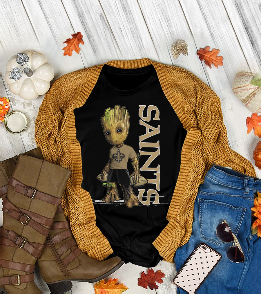 Groot New Orleans Saints Guardian with Fleur-de-Lis T-Shirt