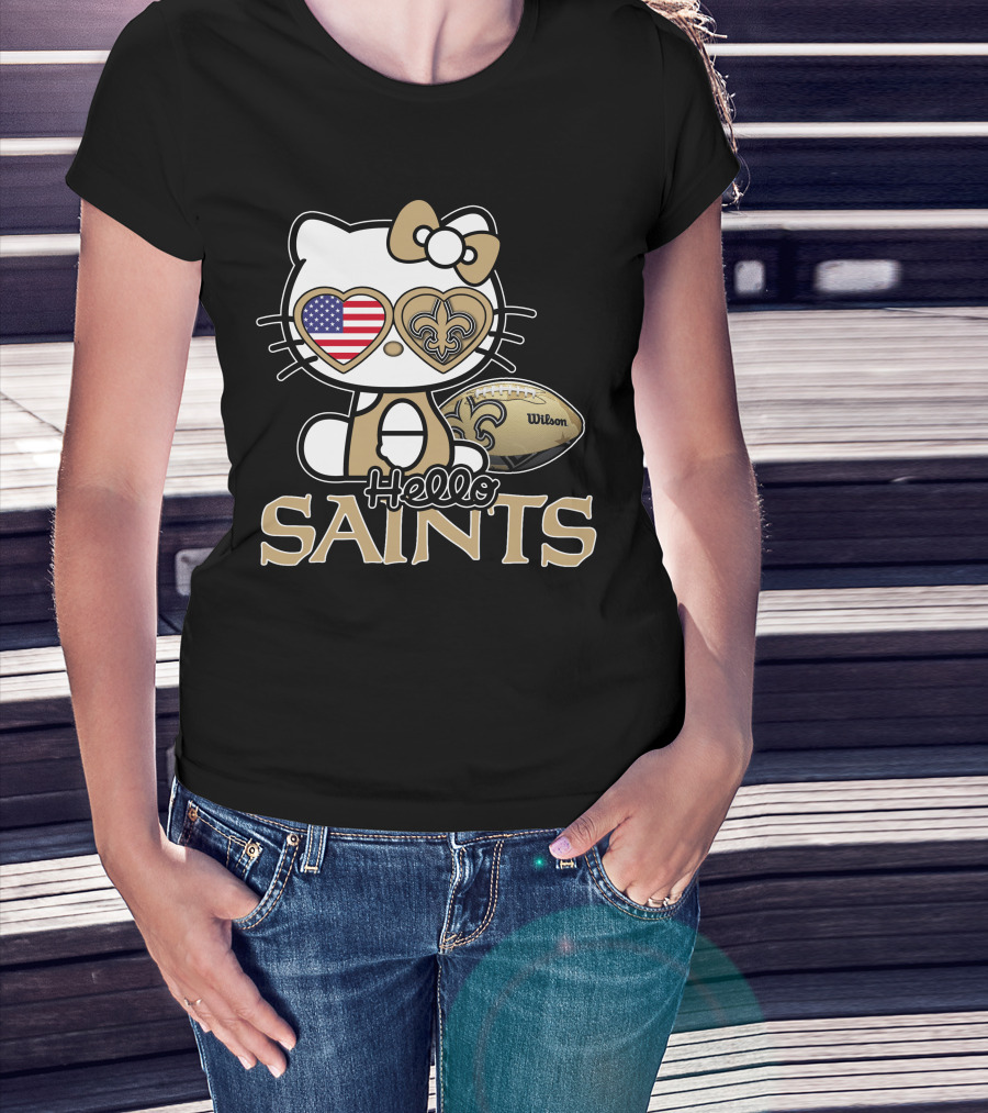 Hello Kitty American Flag Saints Football Wilson T-Shirt