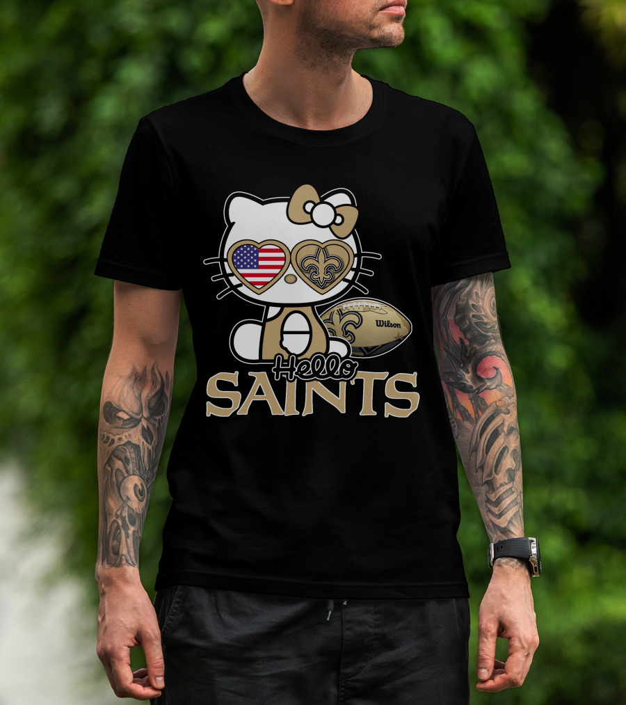 Hello Kitty American Flag Saints Football Wilson T-Shirt
