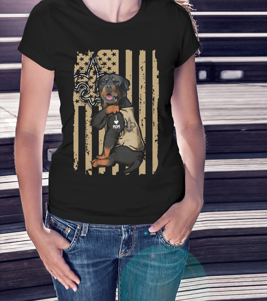Rottweiler I Love Mom New Orleans Saints Fleur-de-lis T-Shirt