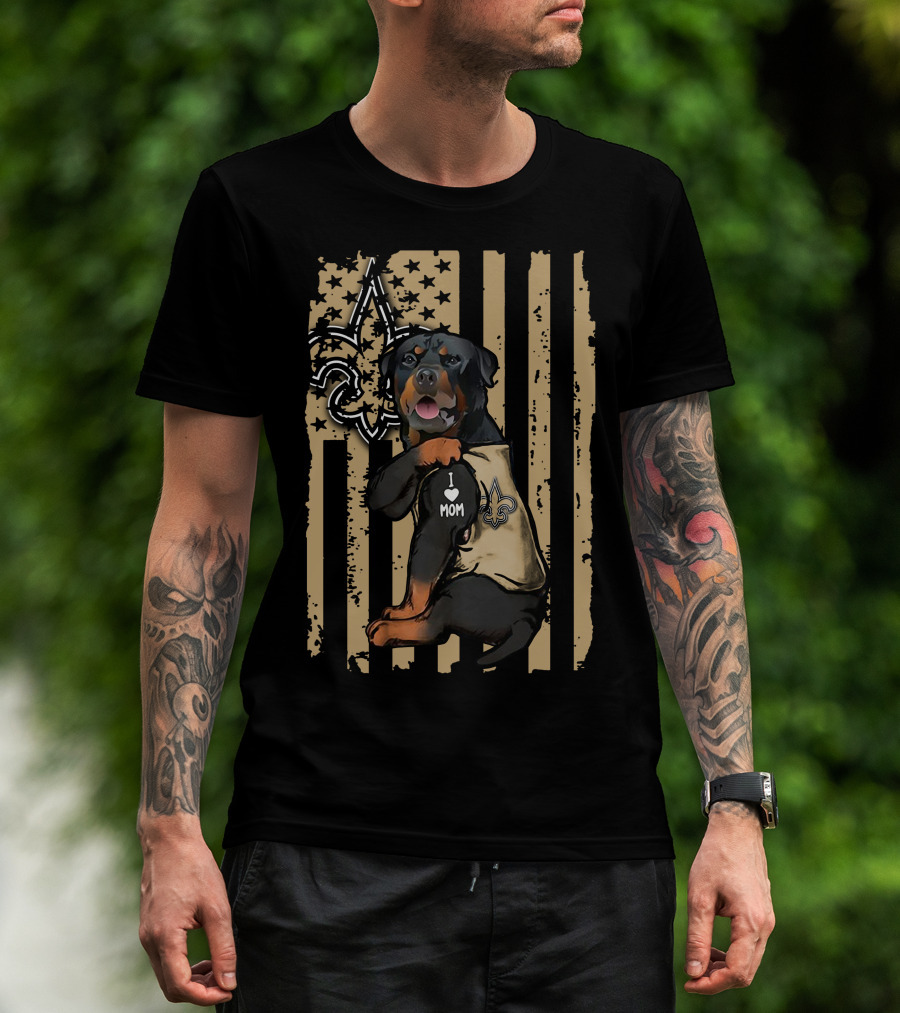 Rottweiler I Love Mom New Orleans Saints Fleur-de-lis T-Shirt