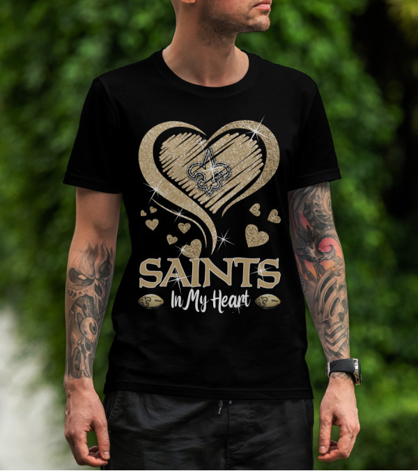 New Orleans Saints In My Heart Fleur-De-Lis Hearts Football T-Shirt