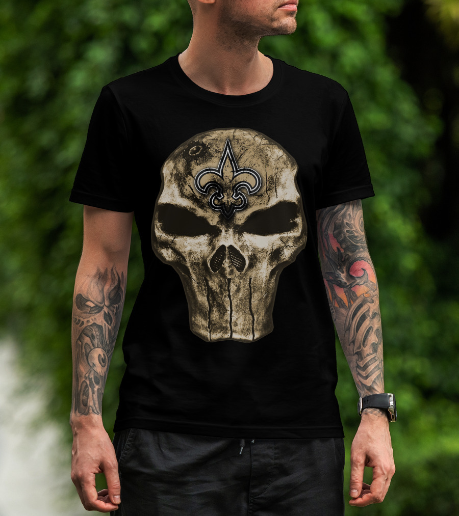 Skull V4 New Orleans Saints Fleur-De-Lis Emblem T-Shirt