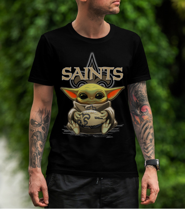 Yoda New Orleans Saints Holding Wilson Football With Fleur-de-Lis T-Shirt