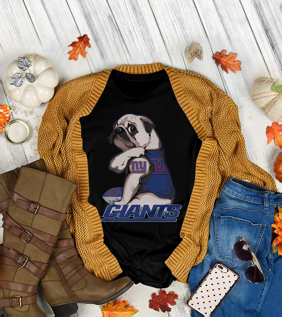 Pug Wearing New York Giants Football Sweater T-Shirt