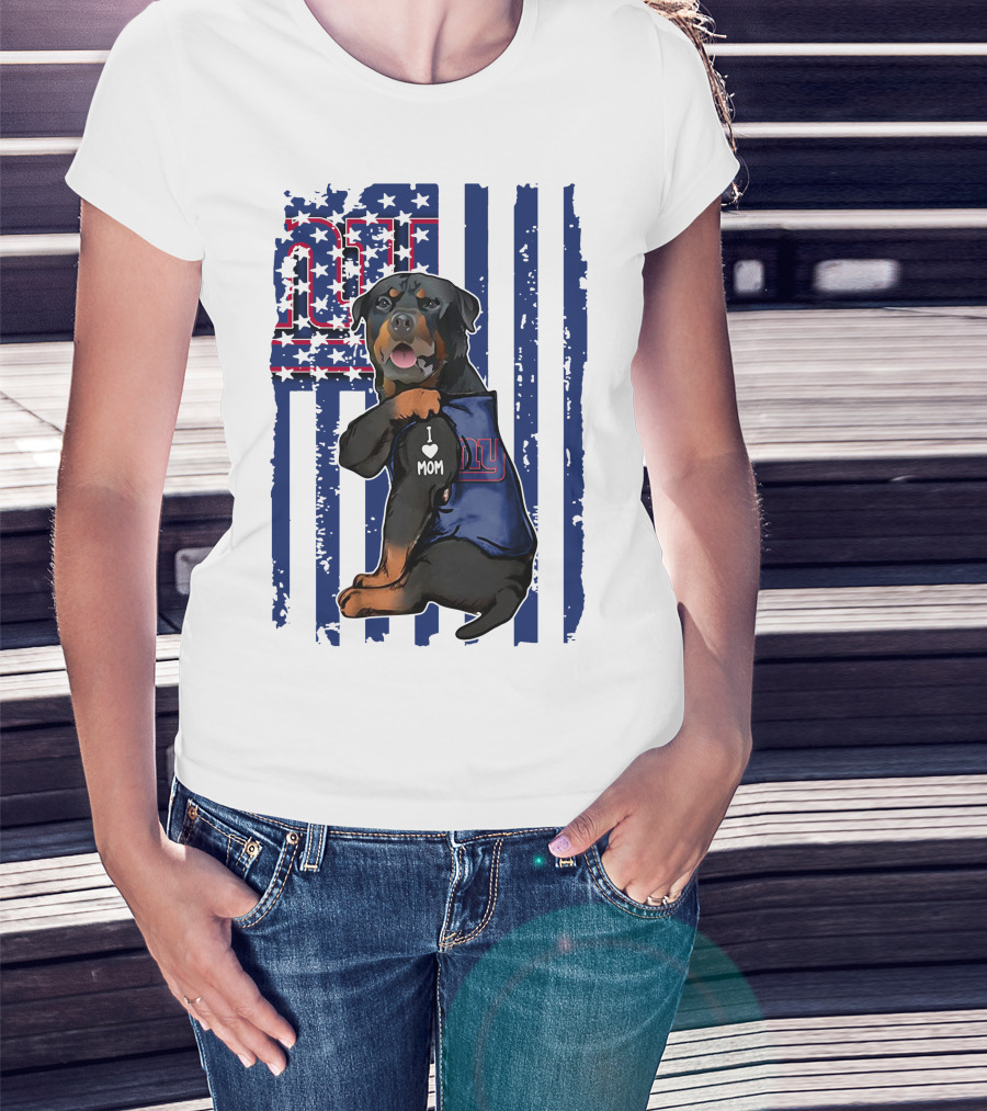 Rottweiler I Love Mom New York Giants Fan T-Shirt