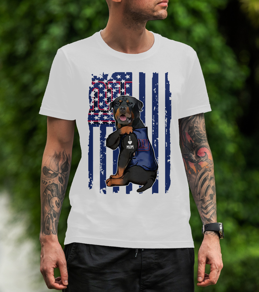 Rottweiler I Love Mom New York Giants Fan T-Shirt