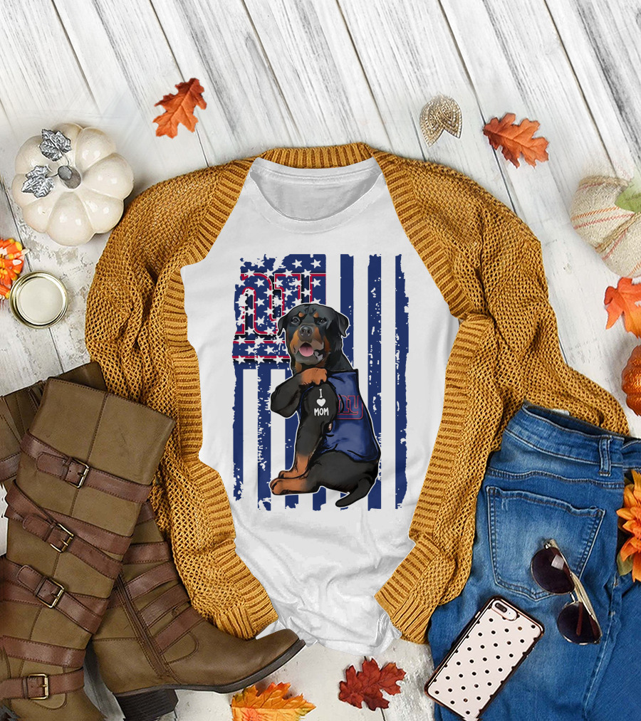 Rottweiler I Love Mom New York Giants Fan T-Shirt