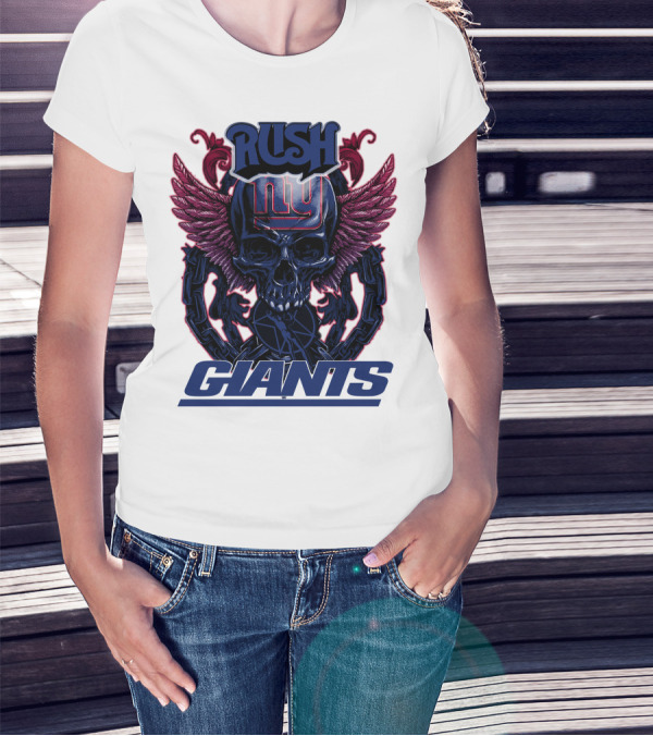 Rush New York Giants Skull With Wings And Chains T-Shirt