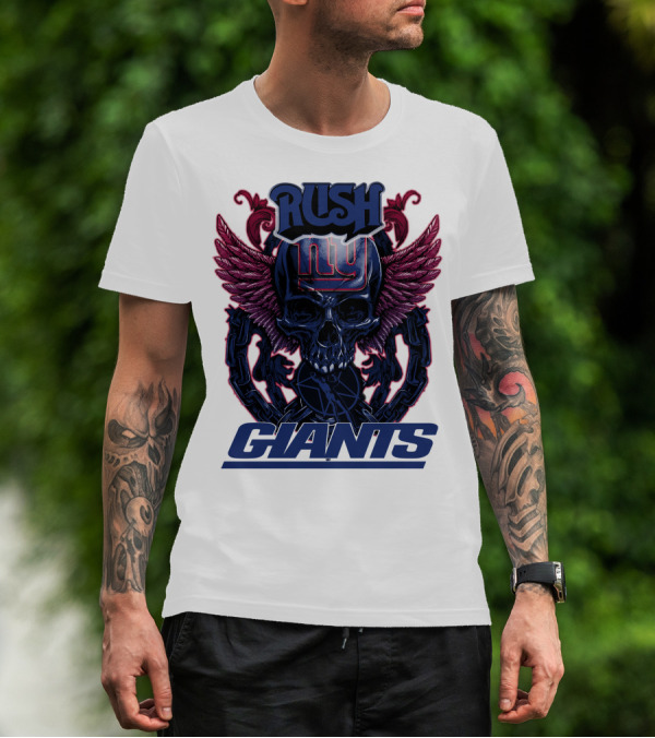 Rush New York Giants Skull With Wings And Chains T-Shirt