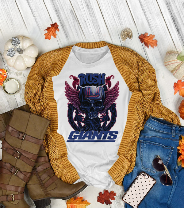 Rush New York Giants Skull With Wings And Chains T-Shirt