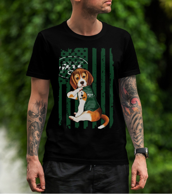 Beagle I Love Mom New York Jets Fan T-Shirt