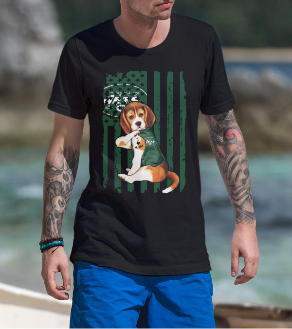 Beagle I Love Mom New York Jets Fan T-Shirt