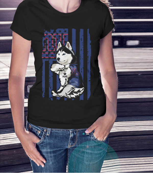 Siberian Husky I Love Mom New York Giants NFL Fan T-Shirt