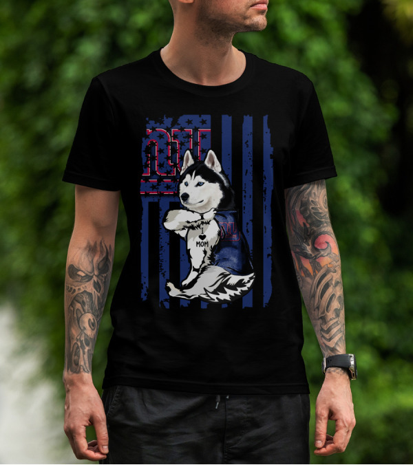 Siberian Husky I Love Mom New York Giants NFL Fan T-Shirt