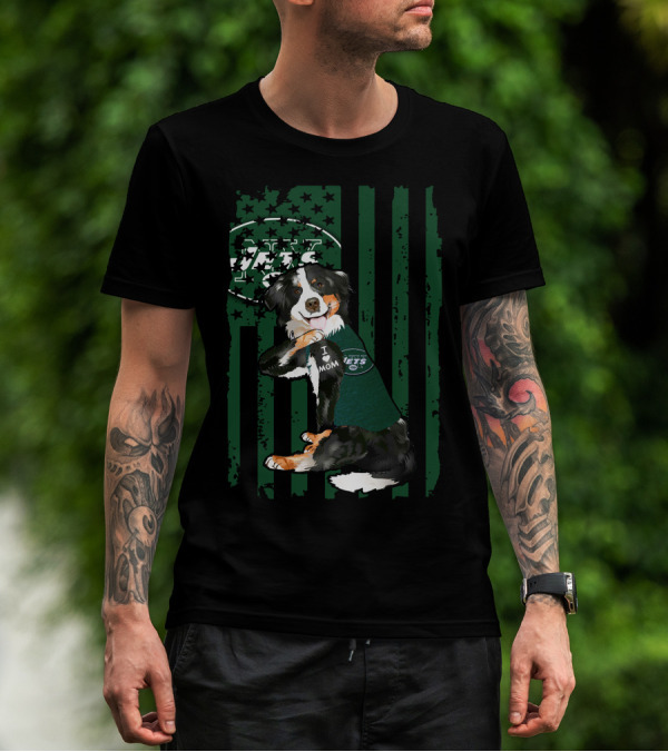 Border Collie I Love Mom New York Jets American Flag T-Shirt