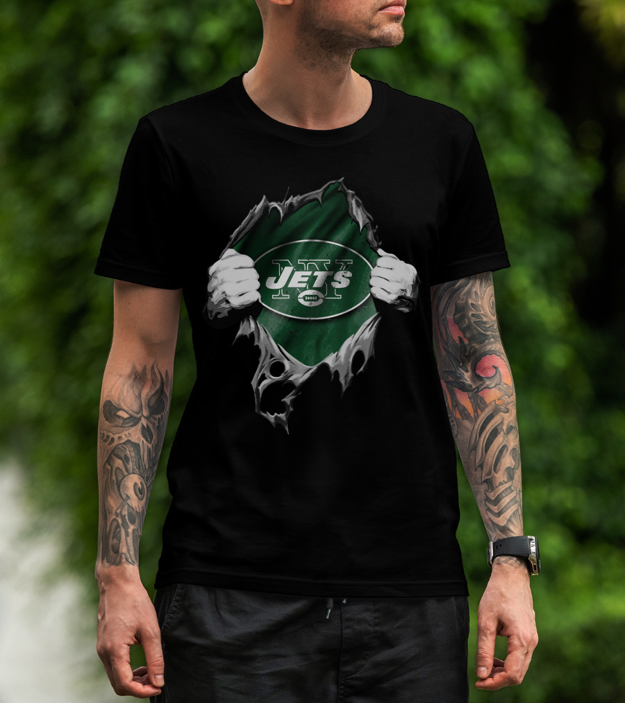 Torn V2 New York Jets Logo Hands Emerging From Rip T-Shirt