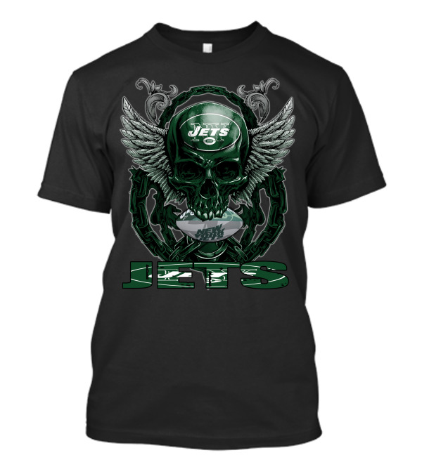Skullfb New York Jets Skull With Wings And Chains Design Jets Football T-Shirt