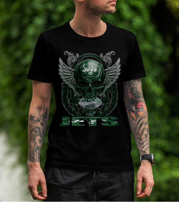 Skullfb New York Jets Skull With Wings And Chains Design Jets Football T-Shirt