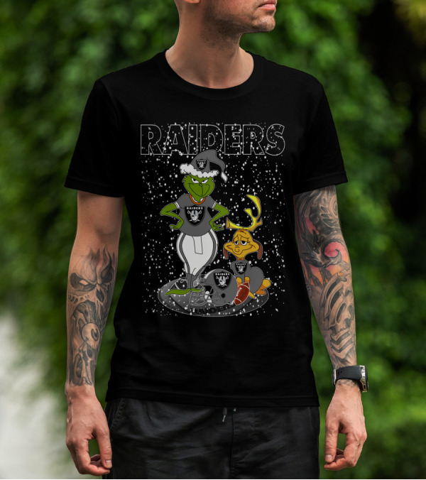 Grinchxmas Raiders Christmas Grinch With Raiders Logo Snowflakes T-Shirt