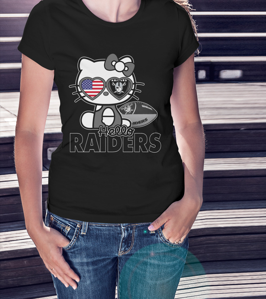 Hello Kitty Raiders American Flag Heart Glasses And Football T-Shirt