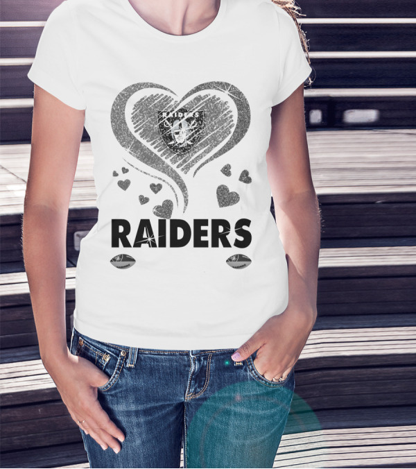 Raiders In My Heart Silver Glitter Hearts T-Shirt