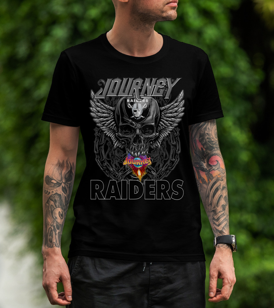 Journey Raiders Skull With Wings And Chains T-Shirt