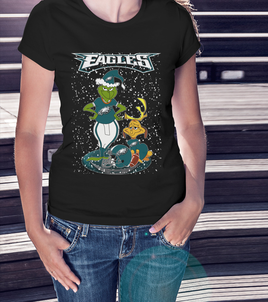 Philadelphia Eagles Grinch Christmas Football Fan Gear T-Shirt