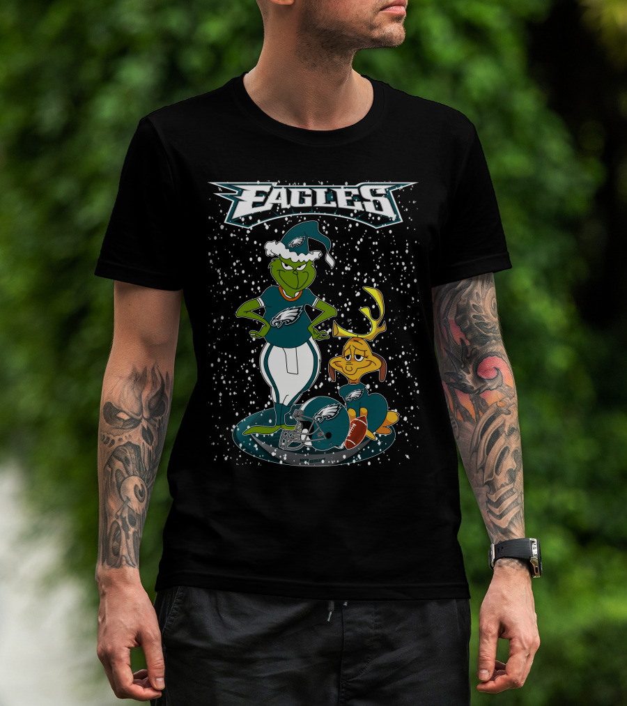 Philadelphia Eagles Grinch Christmas Football Fan Gear T-Shirt