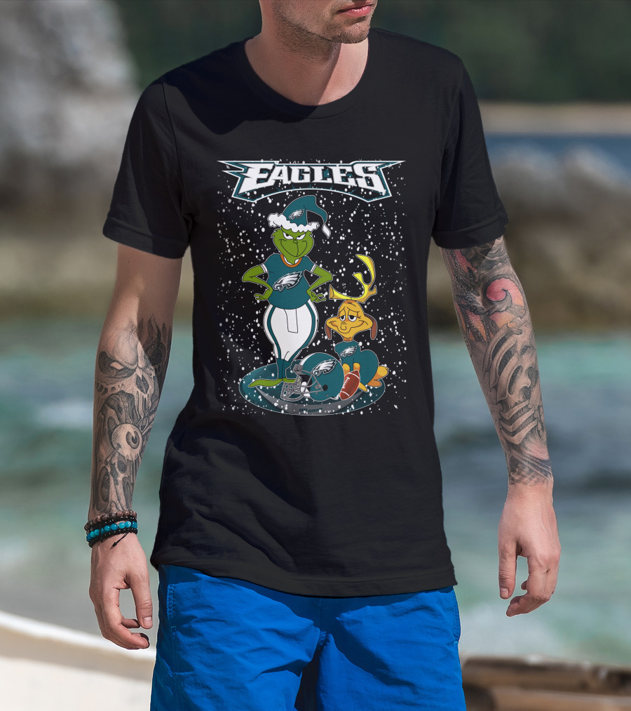 Philadelphia Eagles Grinch Christmas Football Fan Gear T-Shirt