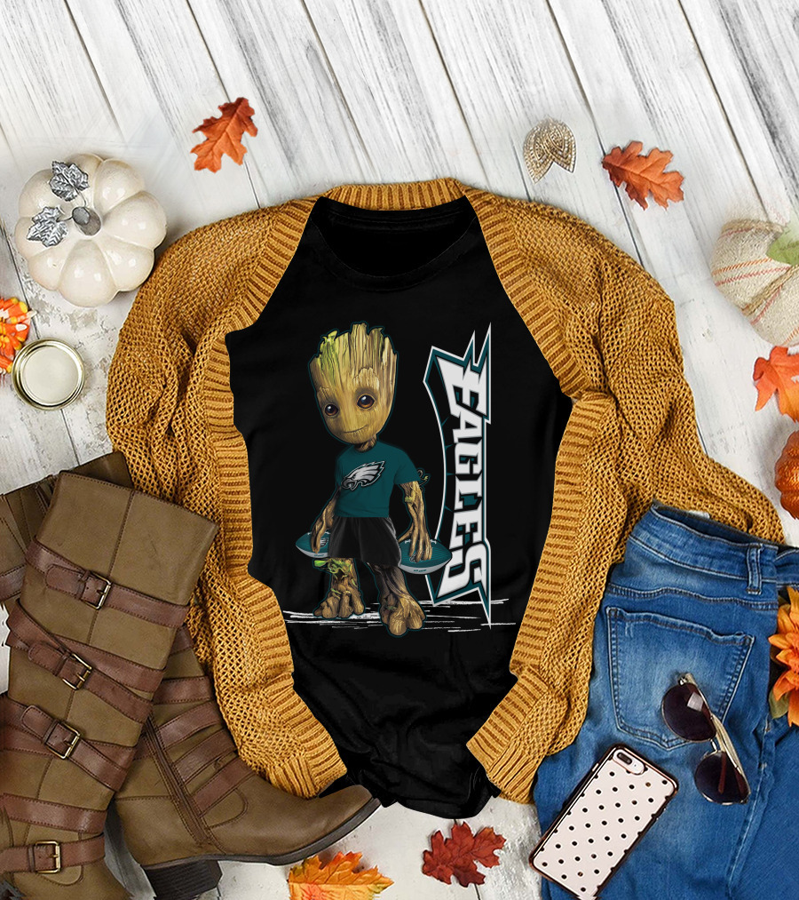 Groot Philadelphia Eagles Football Team Fan Character NFL T-Shirt