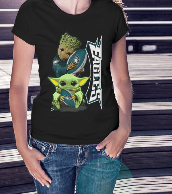 Grzd Philadelphia Eagles Groot Baby Yoda Football T-Shirt