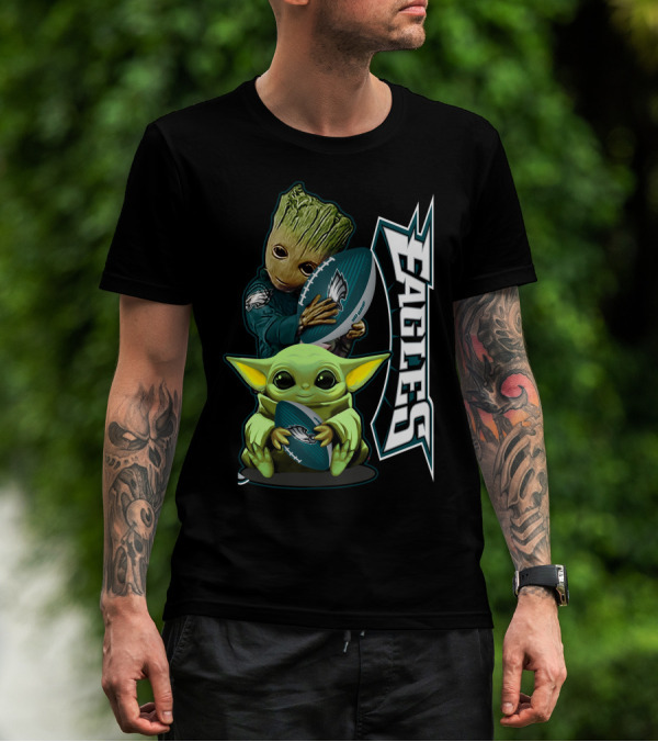 Grzd Philadelphia Eagles Groot Baby Yoda Football T-Shirt