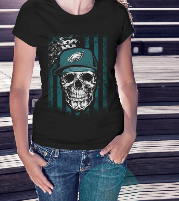Philadelphia Eagles Skull Flag Hat T-Shirt