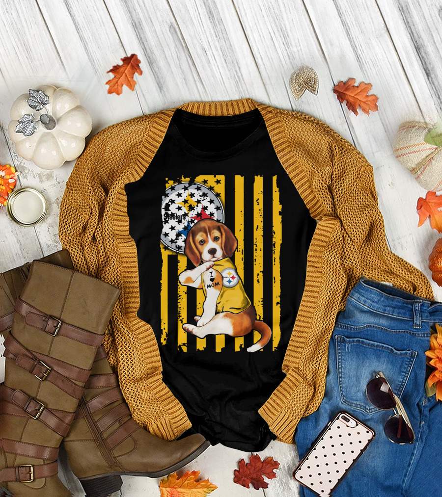Beagle I Love Mom Pittsburgh Steelers T-Shirt