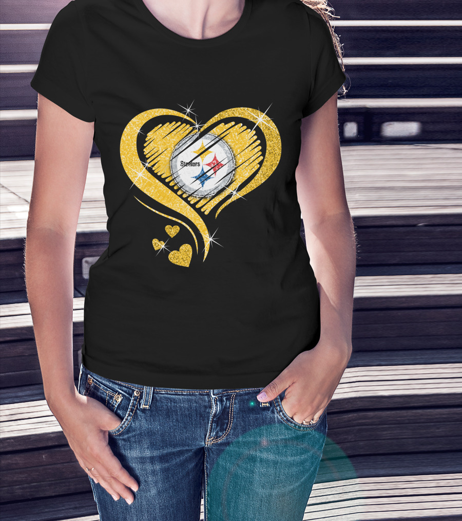 Pittsburgh Steelers Heart Diamond Sparkle T-Shirt