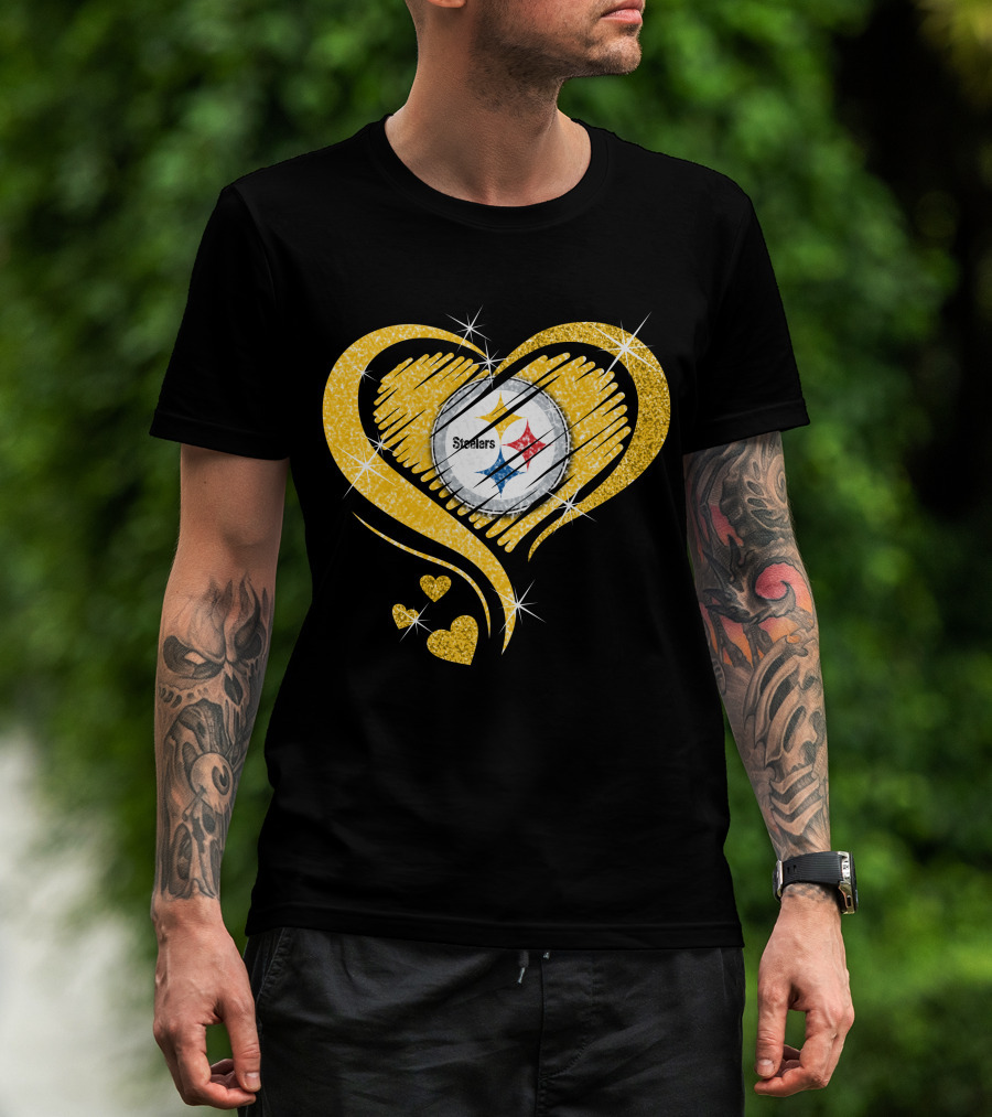 Pittsburgh Steelers Heart Diamond Sparkle T-Shirt
