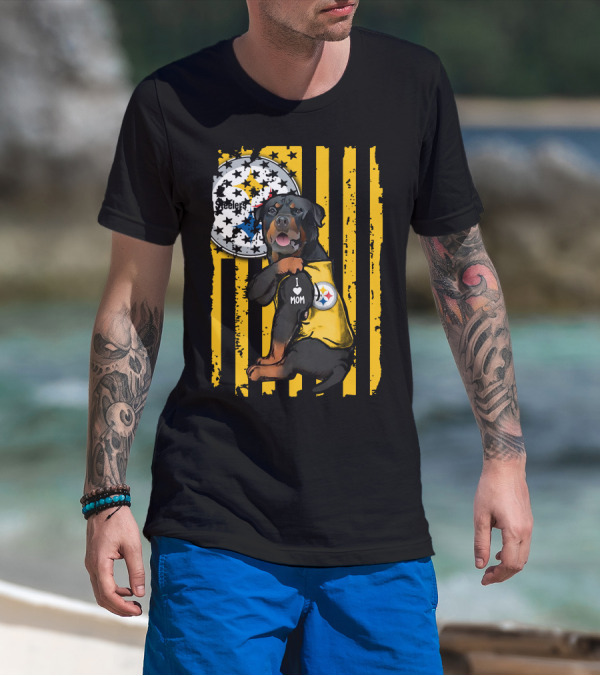 Rottweiler I Love Mom Pittsburgh Steelers Fan Stripes T-Shirt