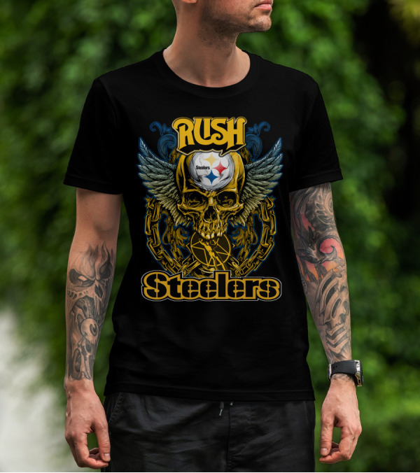 Rush Pittsburgh Steelers Skull Wings Chain T-Shirt