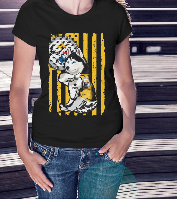 Siberian Husky Steelers Mom Fan Art With Pittsburgh Colors T-Shirt