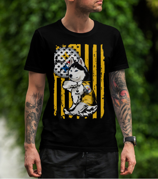 Siberian Husky Steelers Mom Fan Art With Pittsburgh Colors T-Shirt