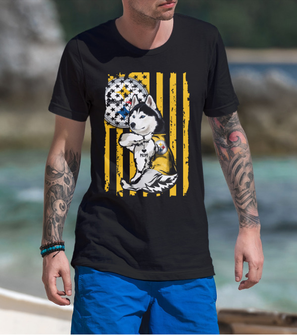 Siberian Husky Steelers Mom Fan Art With Pittsburgh Colors T-Shirt