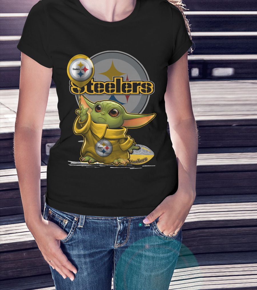 Steelers Baby Yoda Balancing Pittsburgh Football Sphere T-Shirt