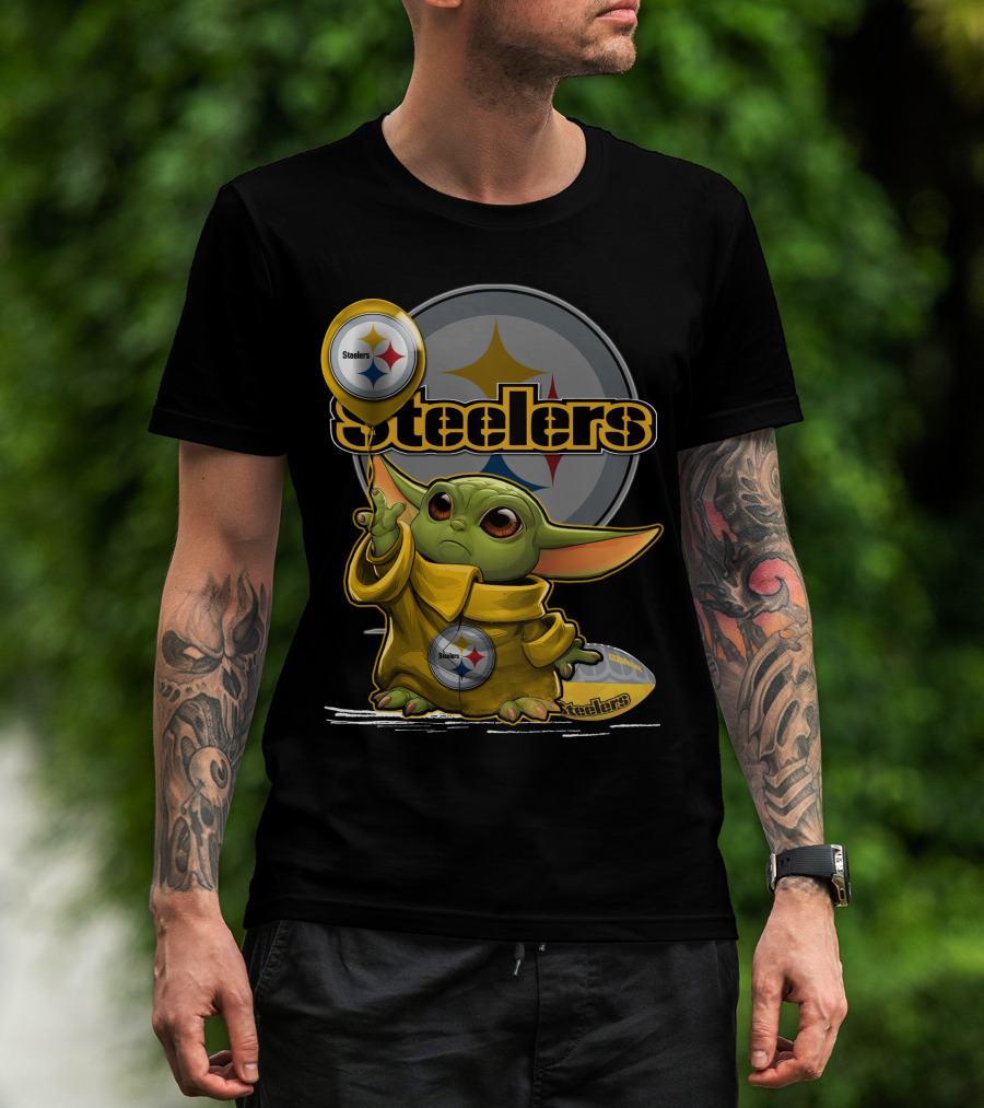 Steelers Baby Yoda Balancing Pittsburgh Football Sphere T-Shirt