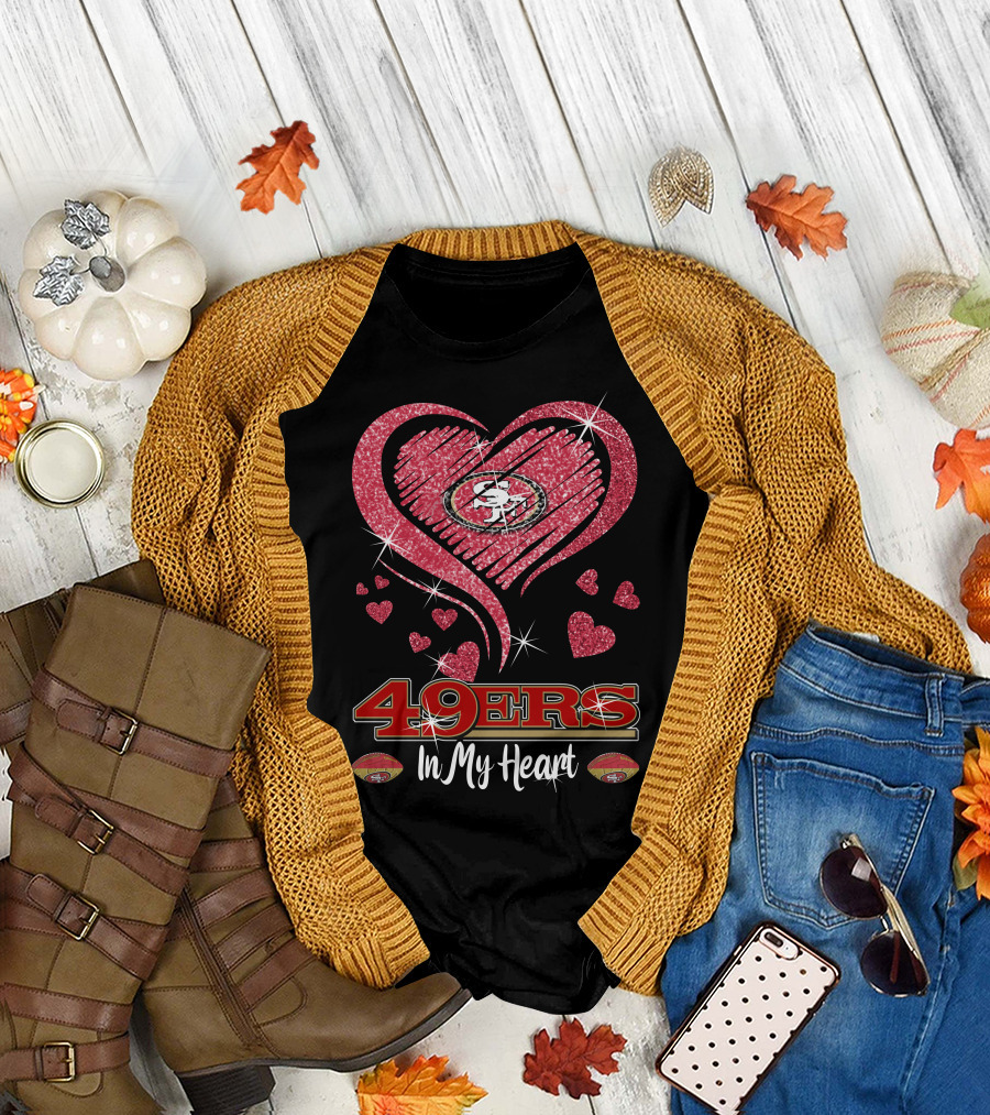 49ers In My Heart San Francisco Football Sparkle Hearts T-Shirt