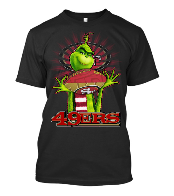 Grinch Holding Football San Francisco 49ers Logo 49ers T-Shirt