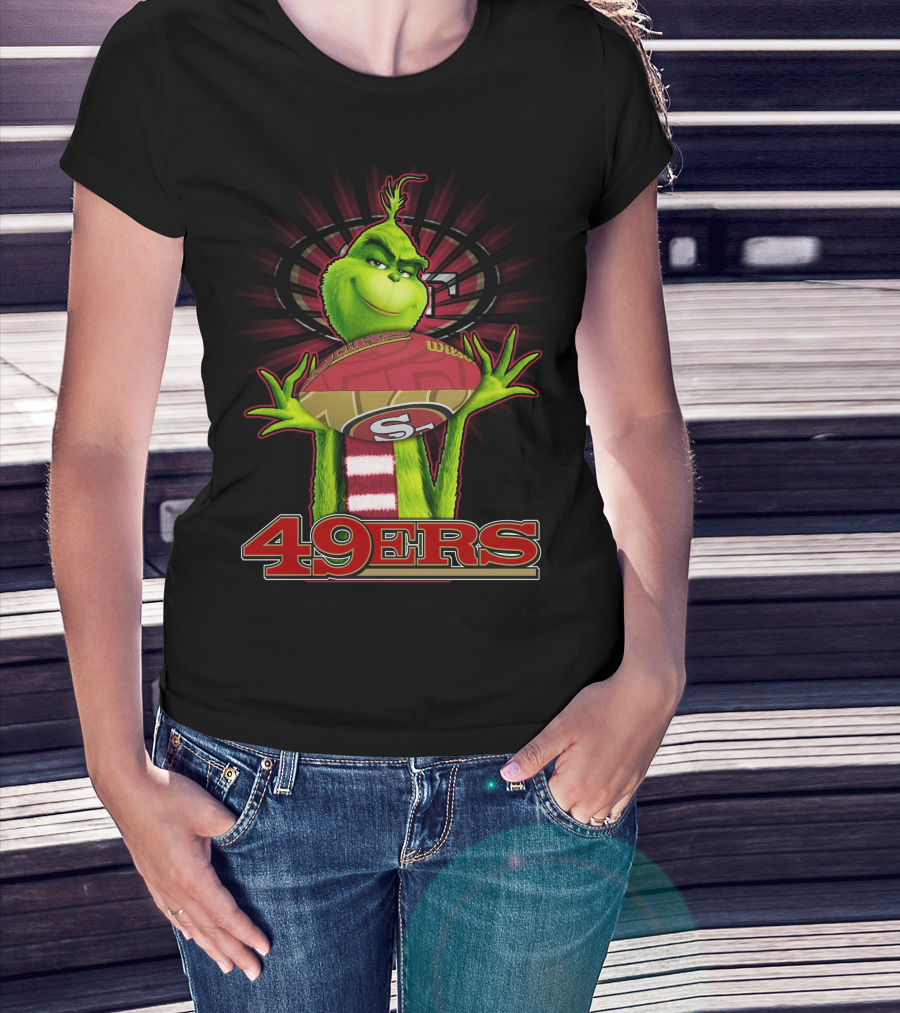 Grinch Holding Football San Francisco 49ers Logo 49ers T-Shirt